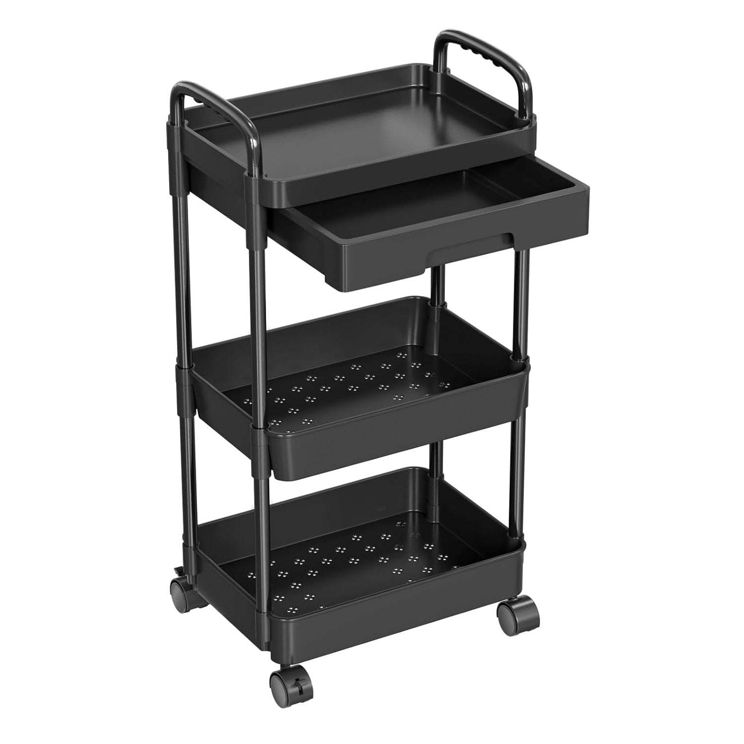 3 Tier Rolling Utility Cart Movable Storage Organizer with Drawer Lockable