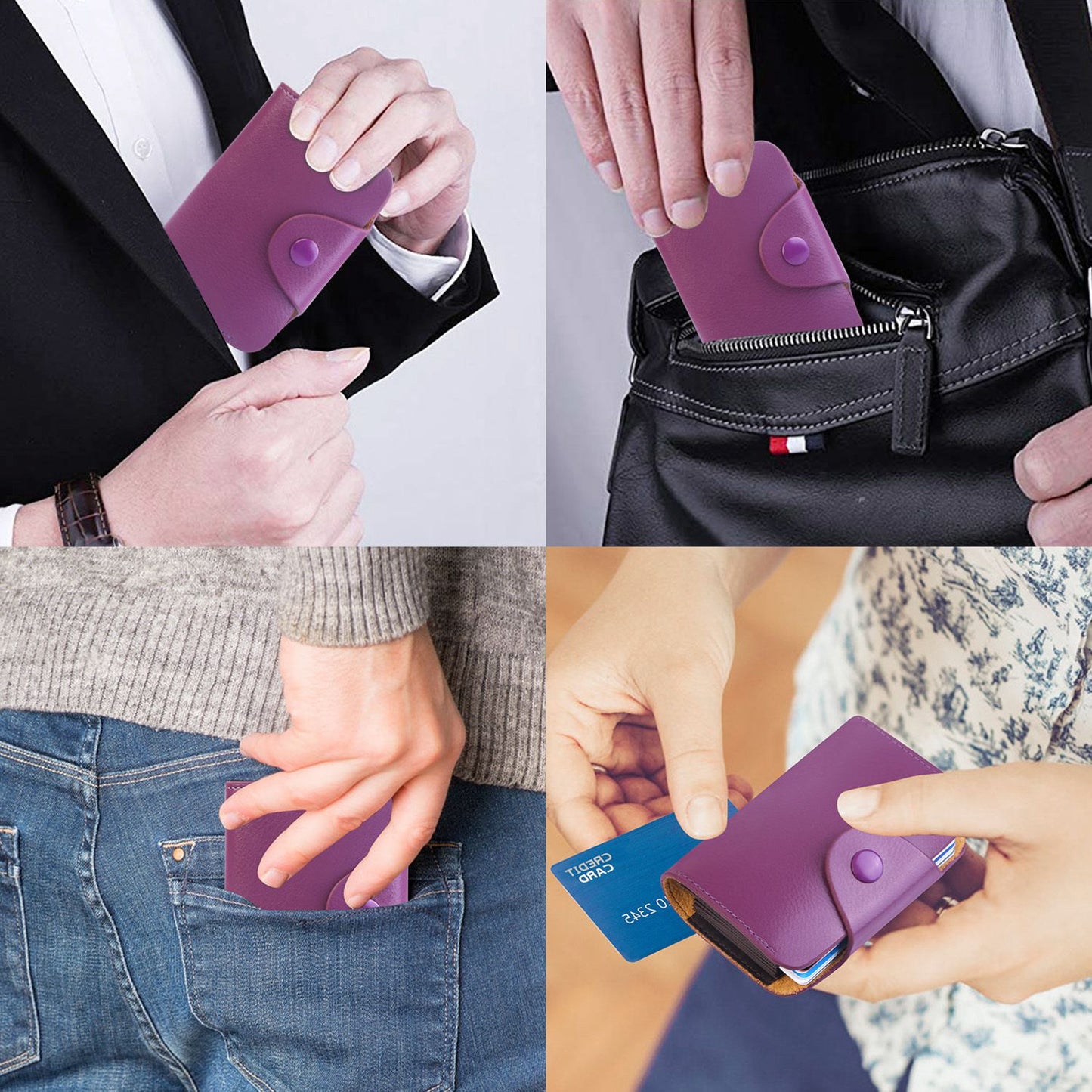 Credit Card Holder Wallet PU Leather Snap Closure Purse Accordion Case with 12