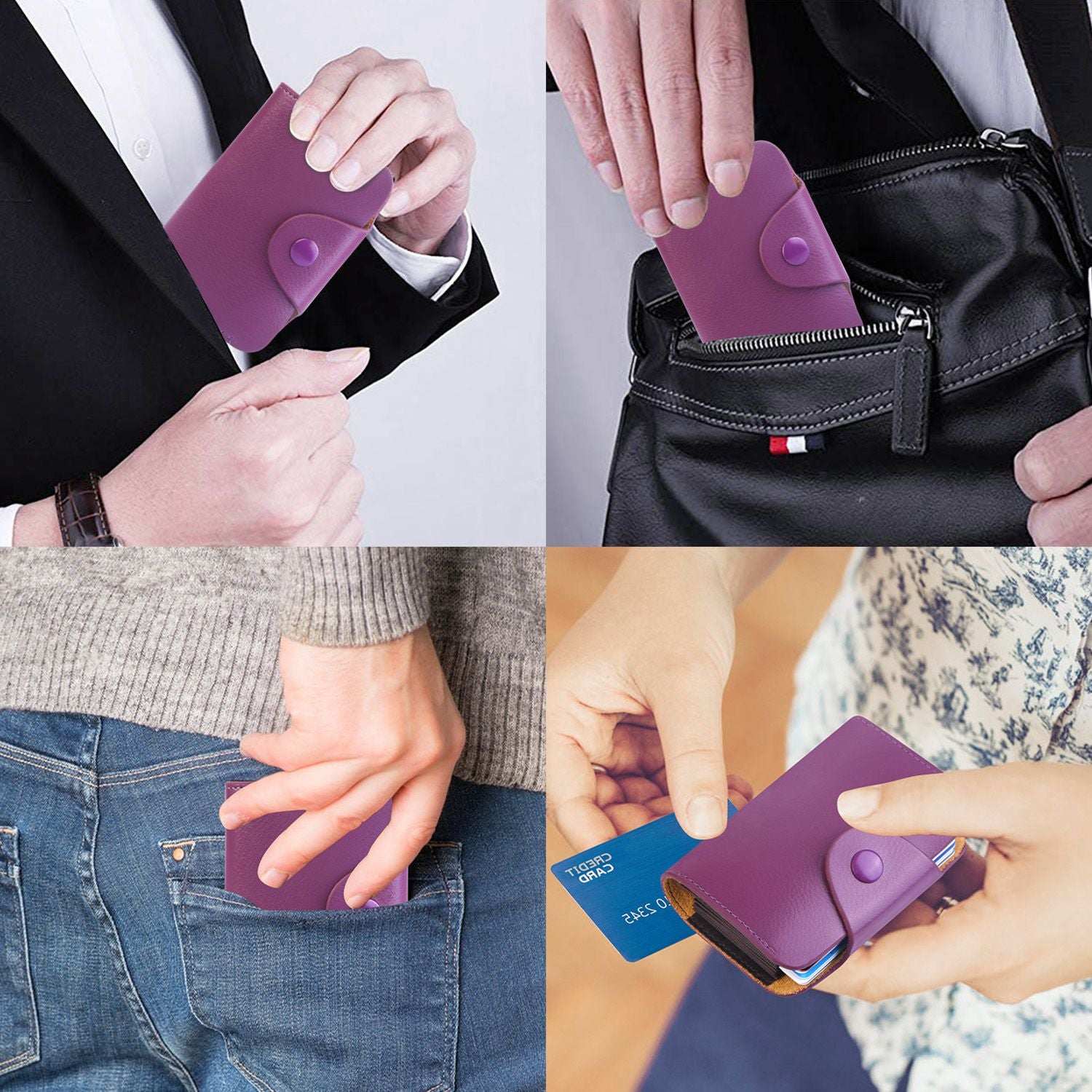 Credit Card Holder Wallet PU Leather Snap Closure Purse Accordion Case with 12