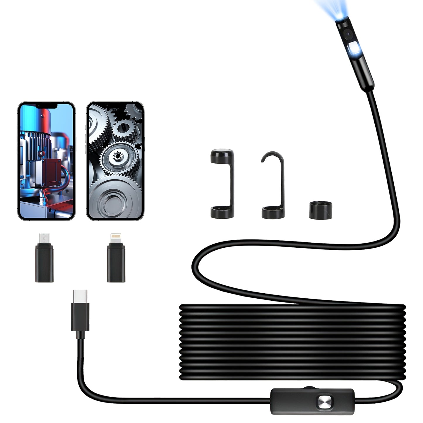 Endoscope Camera 1920P HD IP67 Waterproof Inspection Borescope Tool with Light