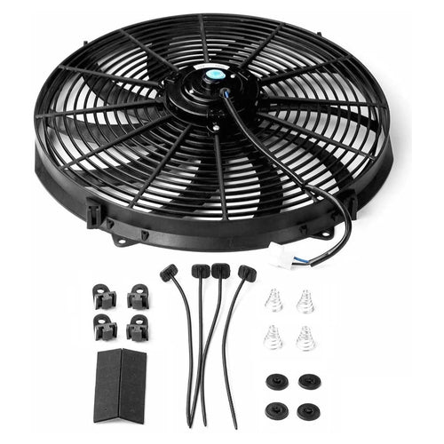 16 Inch Electric Radiator Cooling Fan 12V 120W 10 Blades Car Thermostat Kit w/