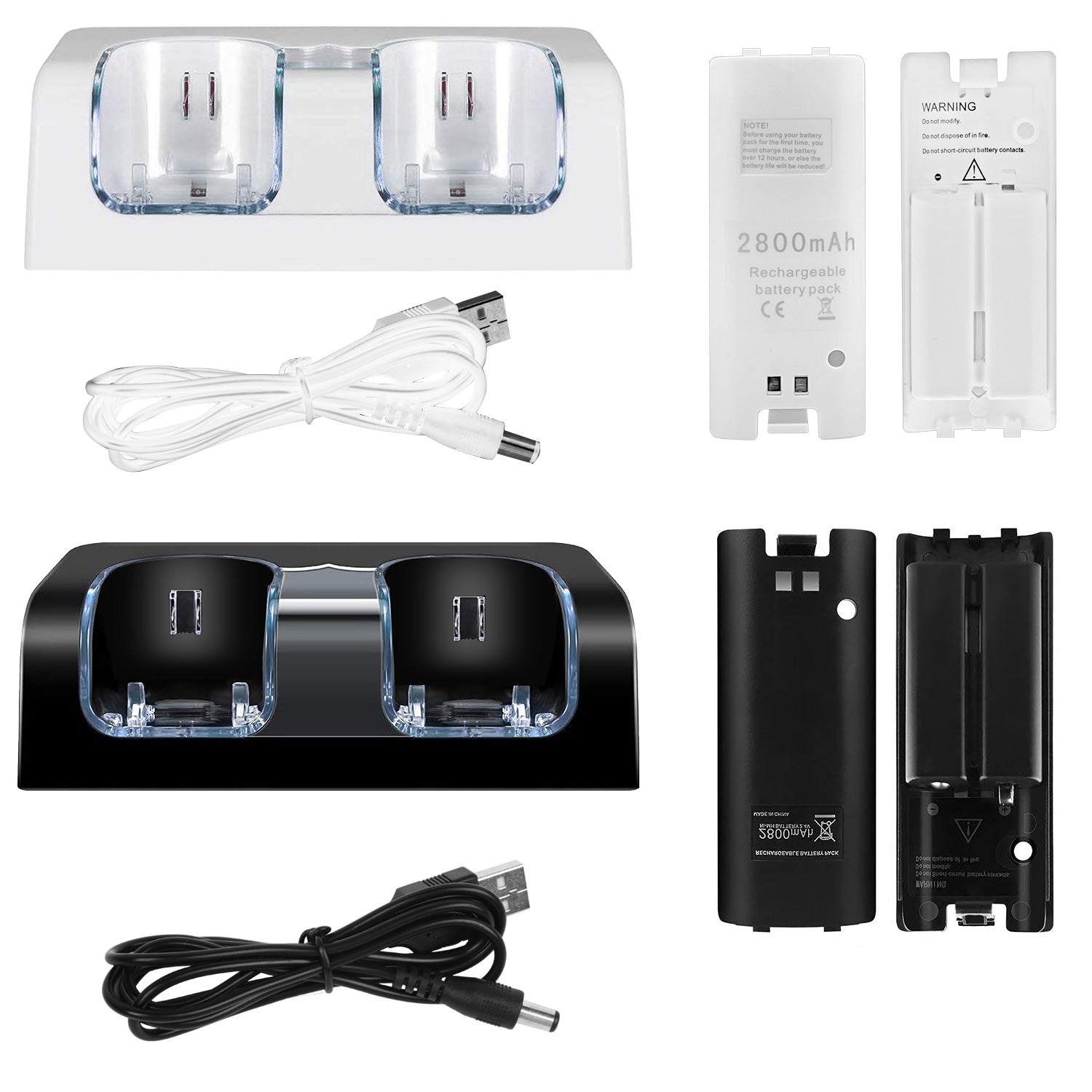 For Wii Remote Controller Charger Dual Charge Dock with Two 2800mAh