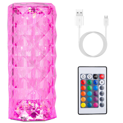 Crystal Diamond Rose Table Lamp Dimmable Remote Touch Control Beside LED Night