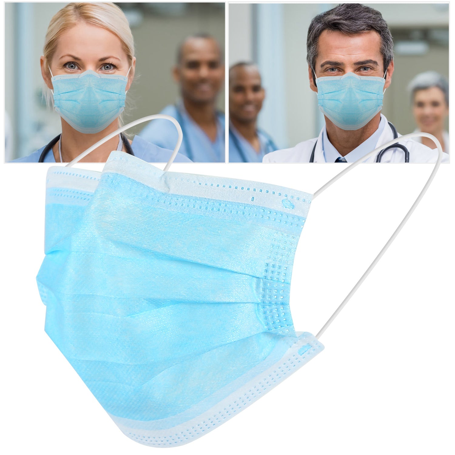 50Pcs 3-Layers Disposable Face Masks Elastic Earloop 95% Melt-Blown Filter