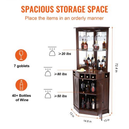Corner Industrial Bar Cabinet Wine Table for Liquor & Glasses Sideboard Buff
