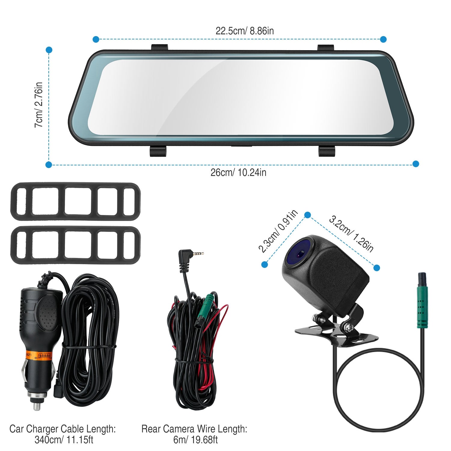 FHD 1080P Car DVR Dash Camera 9.66In Vehicle Driving Recorder w/ G Sensor
