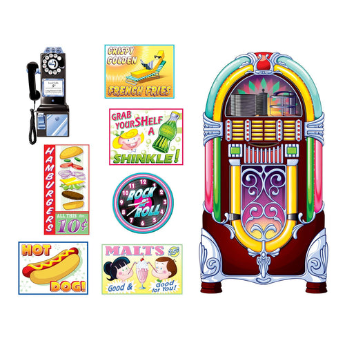 Beistle Soda Shop Signs and Jukebox Props - 50's/Rock & Roll | Party Supply