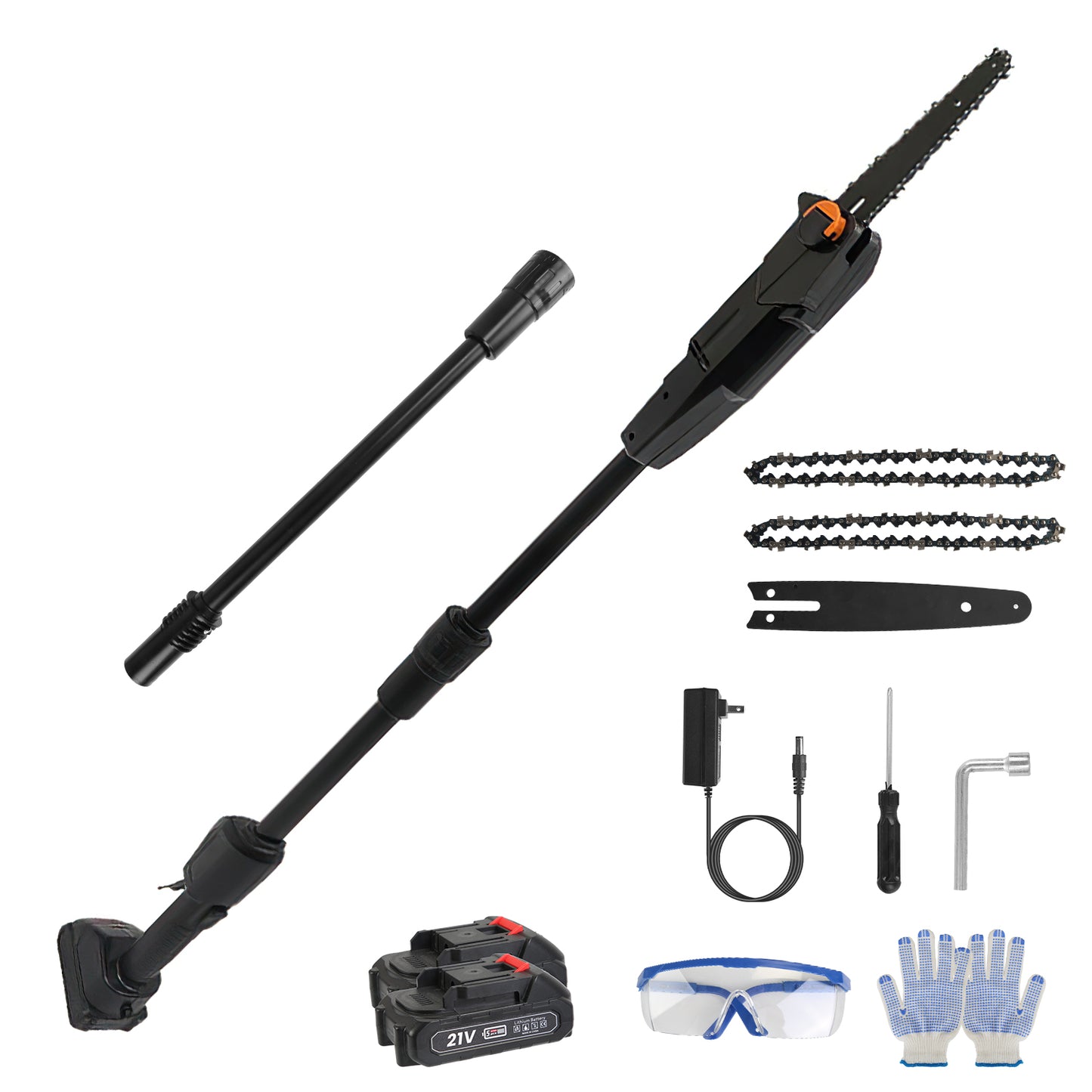 6in Cordless Pole Saw 7.4FT Maximum Extendable Length 35FT/S Speed Electric