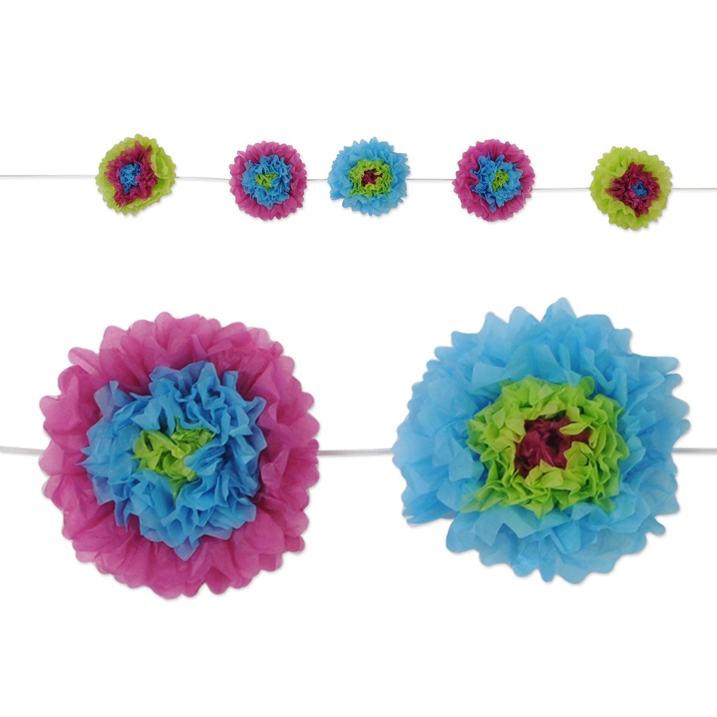 Beistle Tissue Flower Garland - Lime Green Assortment - Luau | Party Supply