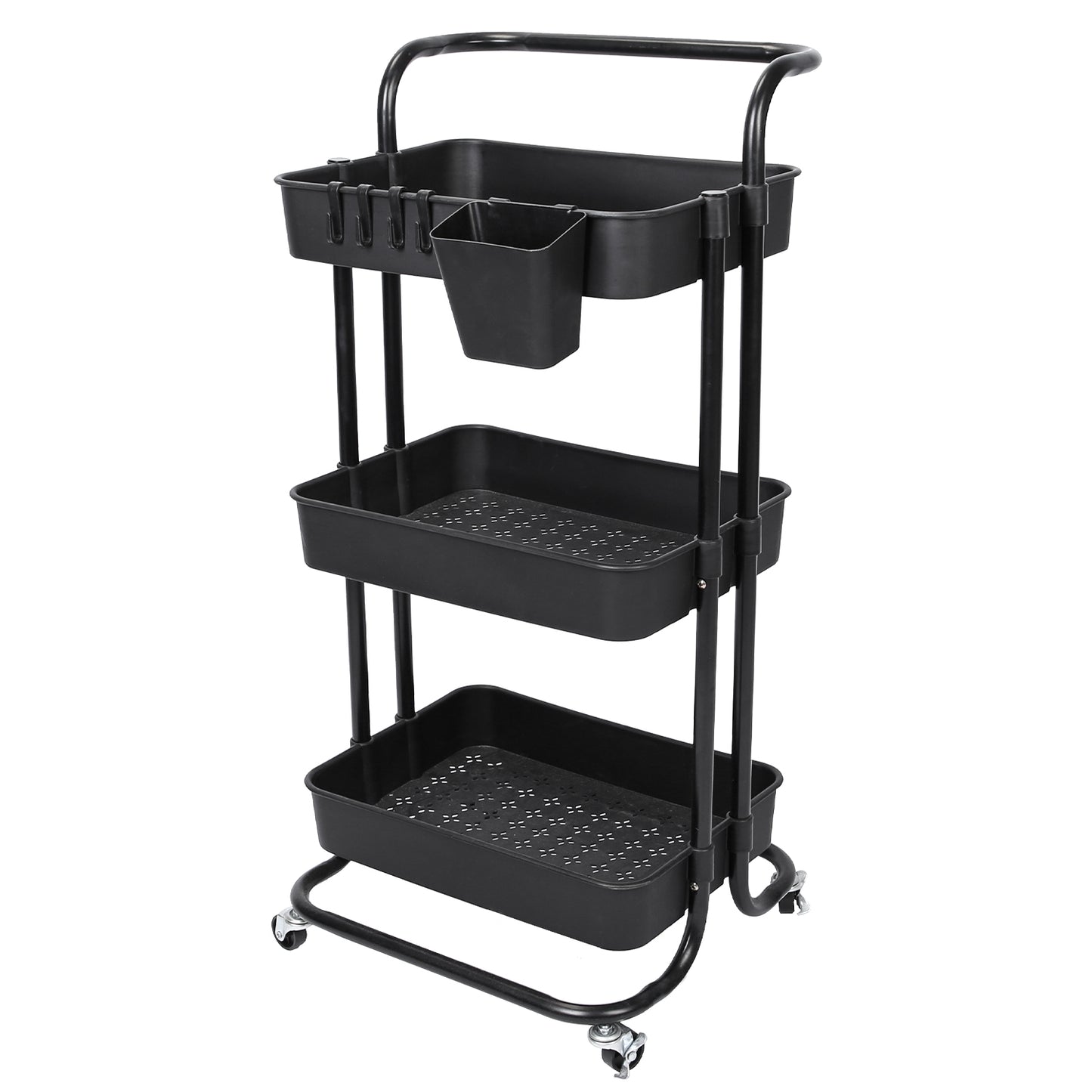 3 Tier Rolling Utility Cart Movable Storage Organizer with Mesh Baskets