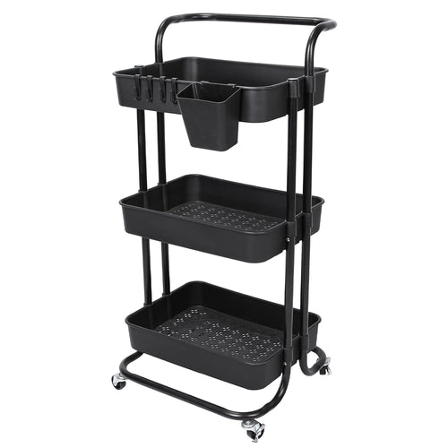 3 Tier Rolling Utility Cart Movable Storage Organizer with Mesh Baskets