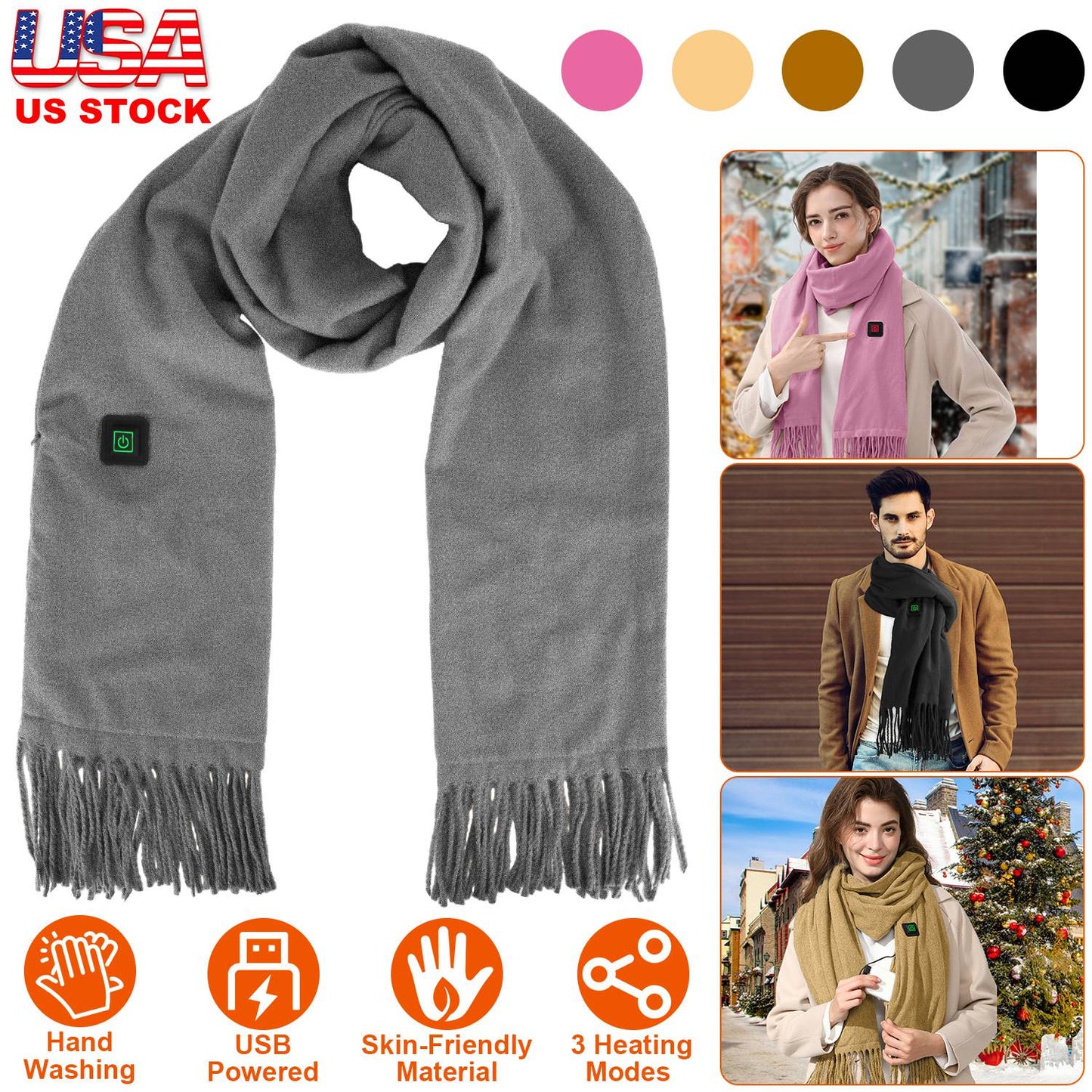 Electric Heated Winter Scarf USB Heating Neck Wrap Unisex Heated Neck Shawl
