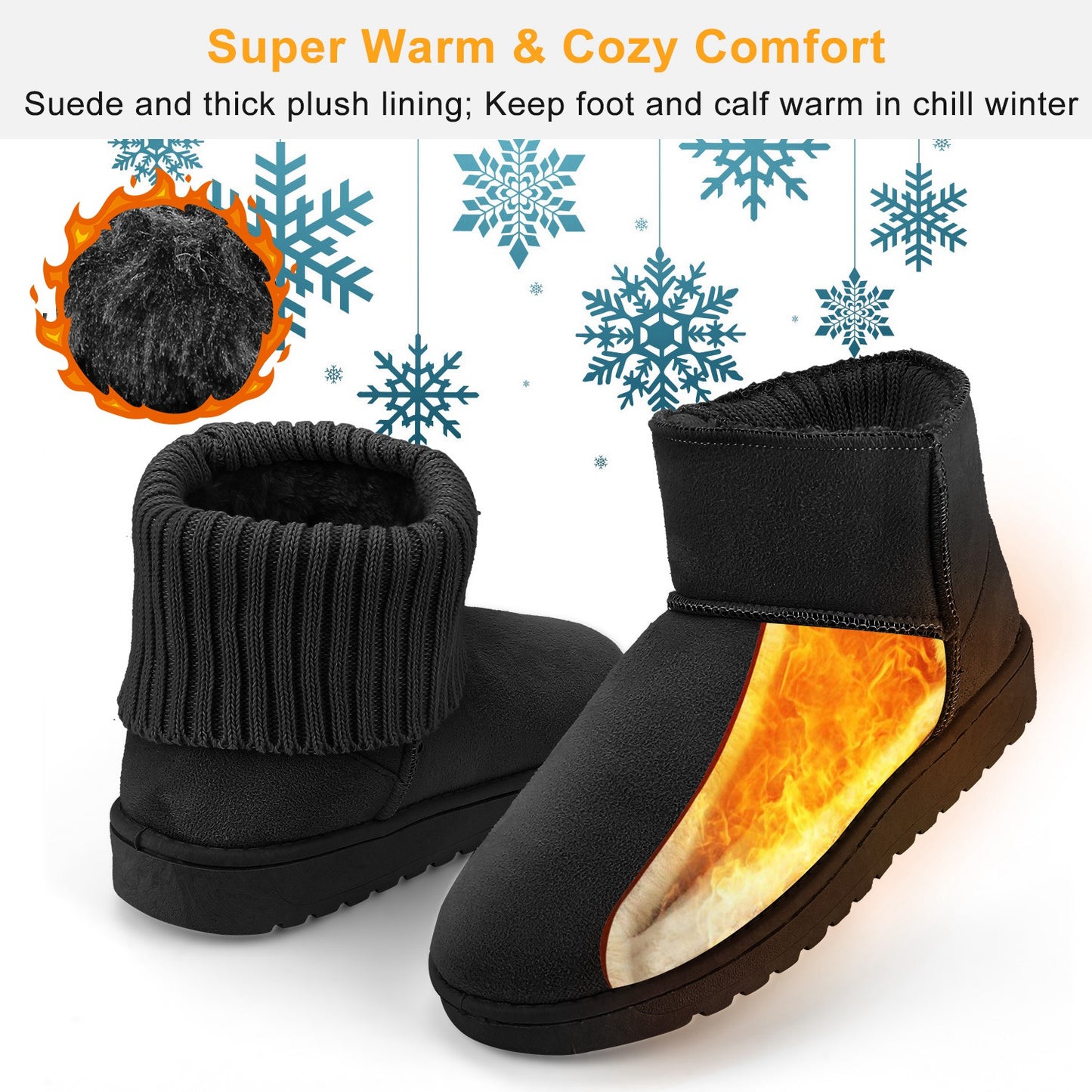 Women Lady Snow Boots Suede Mid-Calf Boot Shoe Short Plush Warm Lining Shoes w/