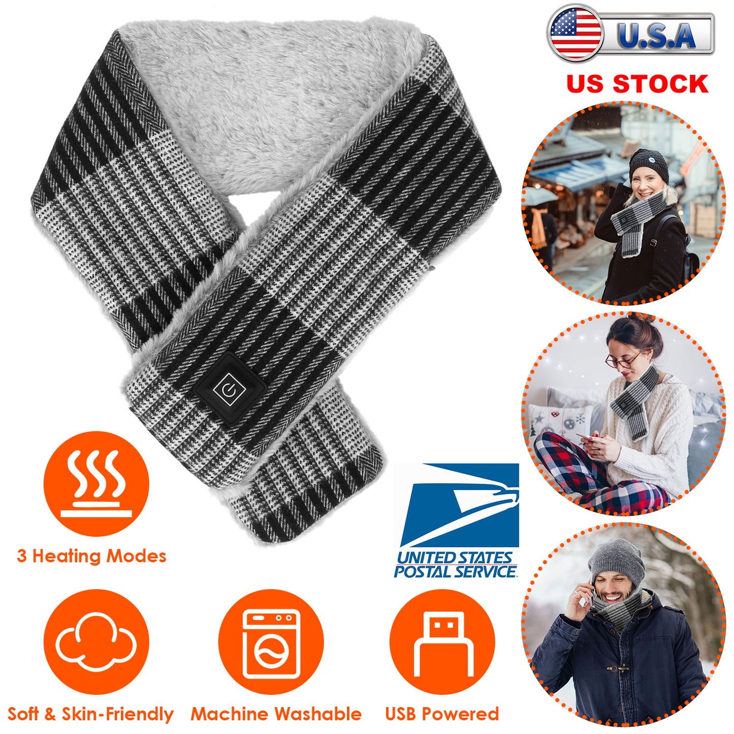 Electric Heated Scarf USB Heating Neck Wrap Unisex Winter Heated Neck Shawl