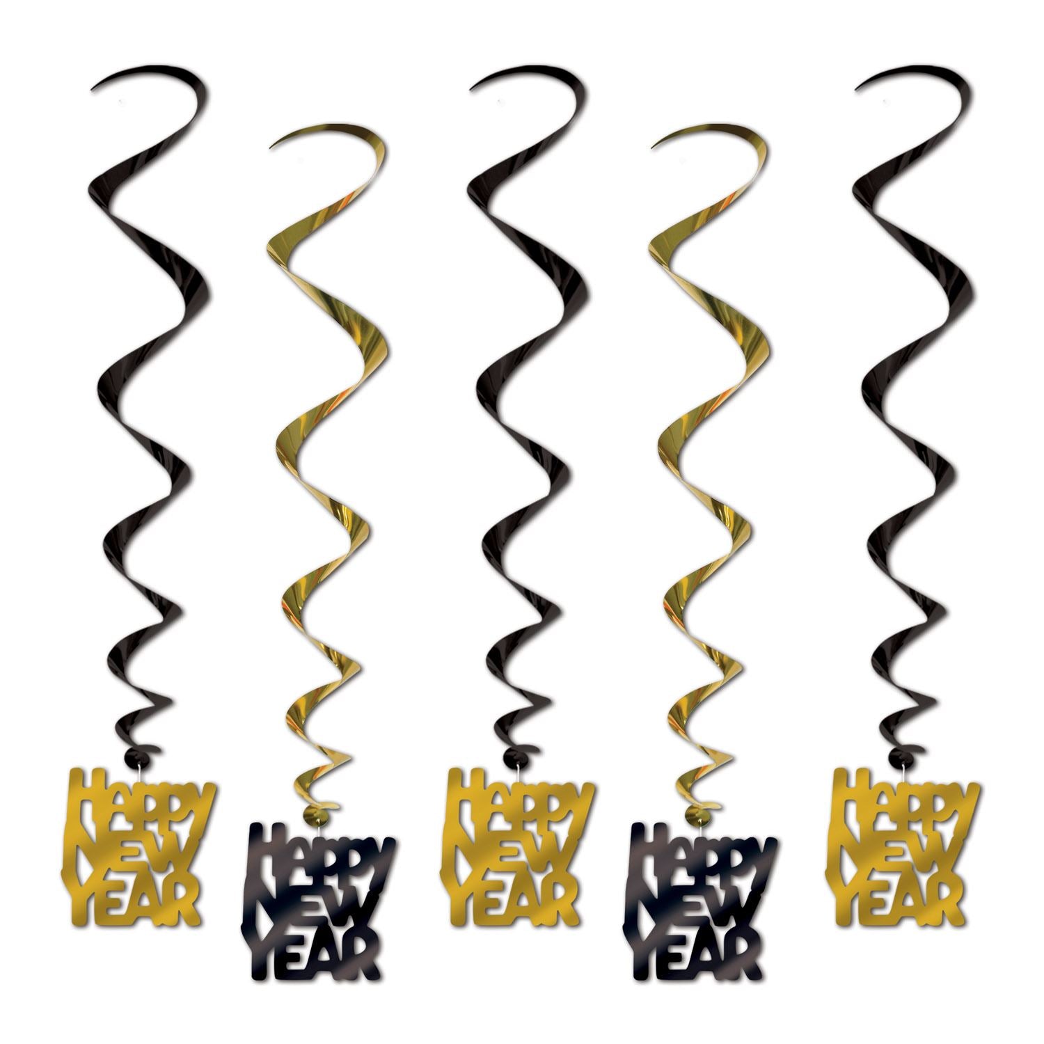 Beistle Black and Gold Happy New Year Whirls - New Years | Party Supply