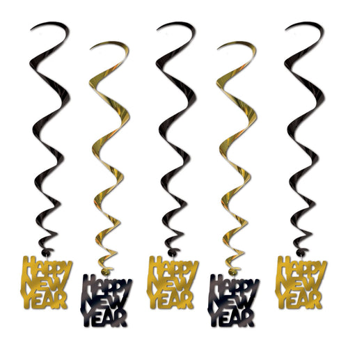 Beistle Black and Gold Happy New Year Whirls - New Years | Party Supply