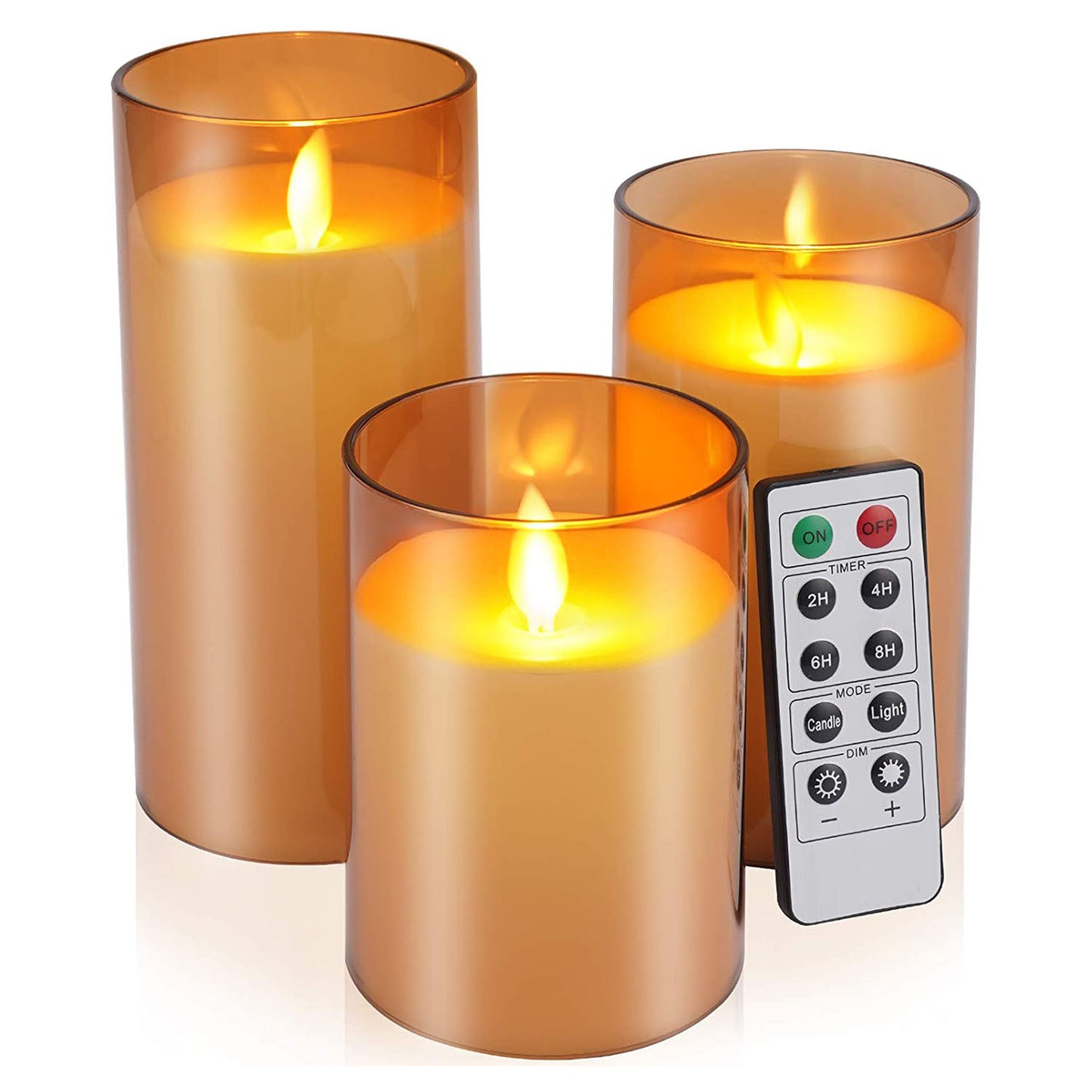 3Packs Flameless Candles Battery Operated Pillar Real Wax LED Glass Candle Warm
