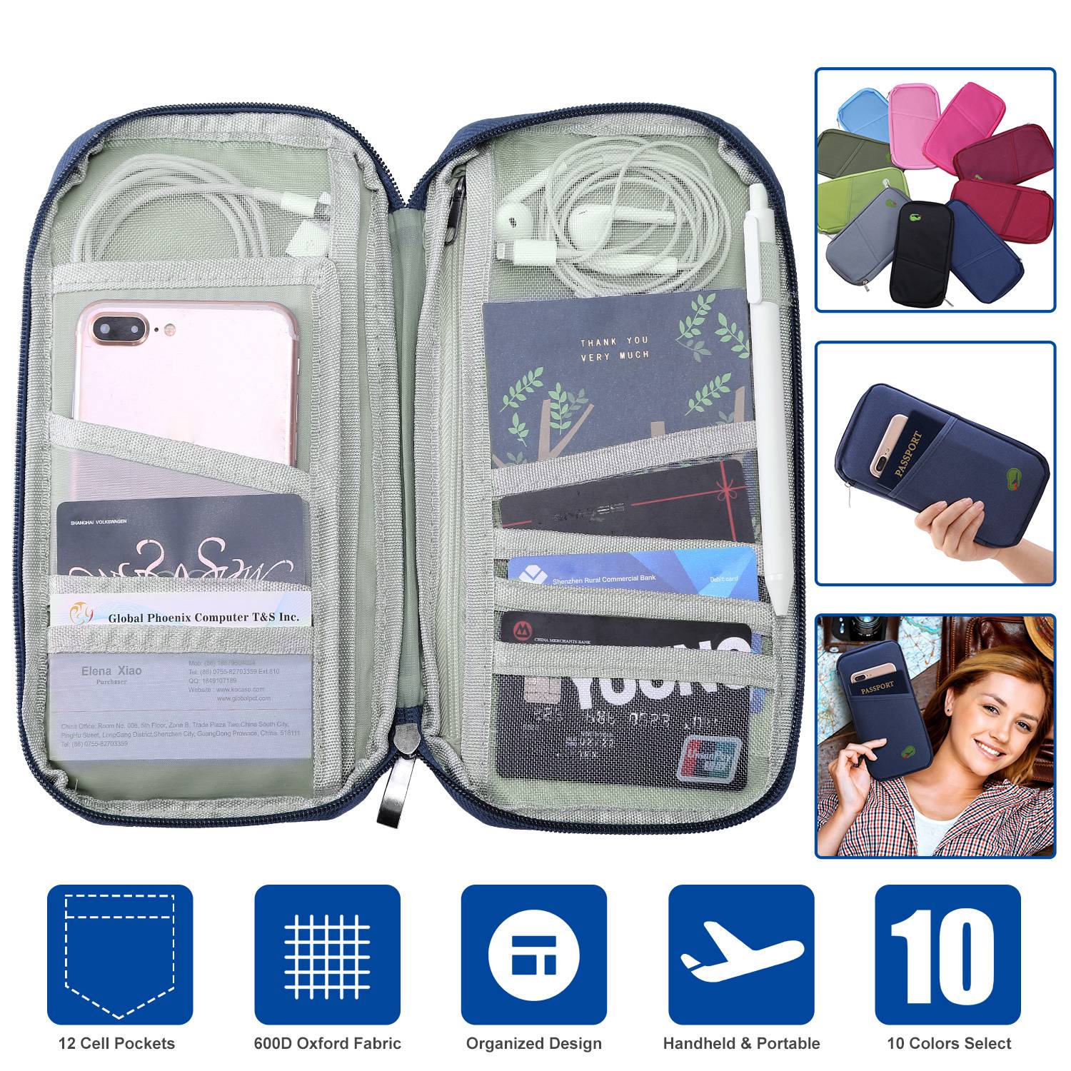 Travel Passport Wallet 12Cells Ticket ID Credit Card Holder Water Repellent