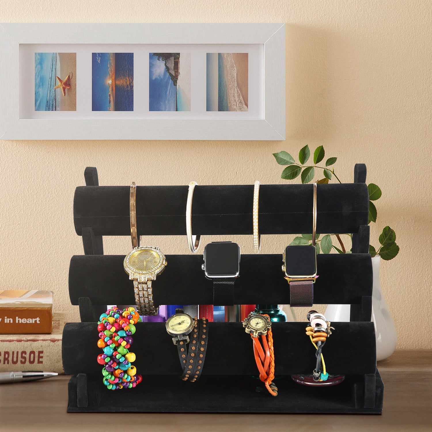 3-Tier Velvet Jewelry Stand Removable Bracelet Holder Watch Jewelry Bangle