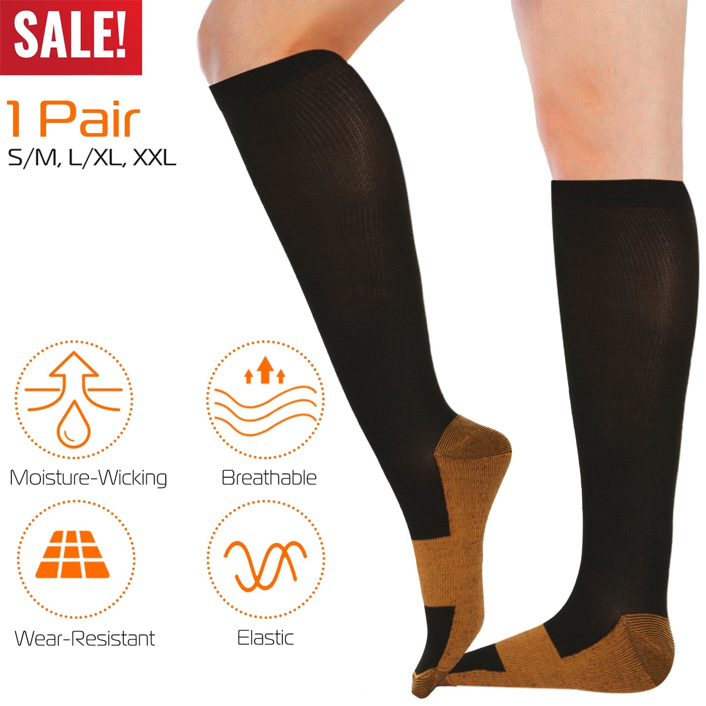 Unisex Copper Compression Socks Women Man Durable Hose Graduated Support Socks