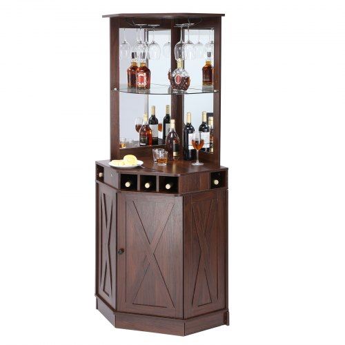 Corner Industrial Bar Cabinet Wine Table for Liquor & Glasses Sideboard Buff