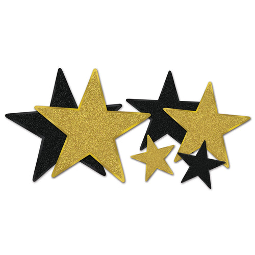 Beistle Black and Gold Glittered Star Cutouts - Awards Night | Party Supply