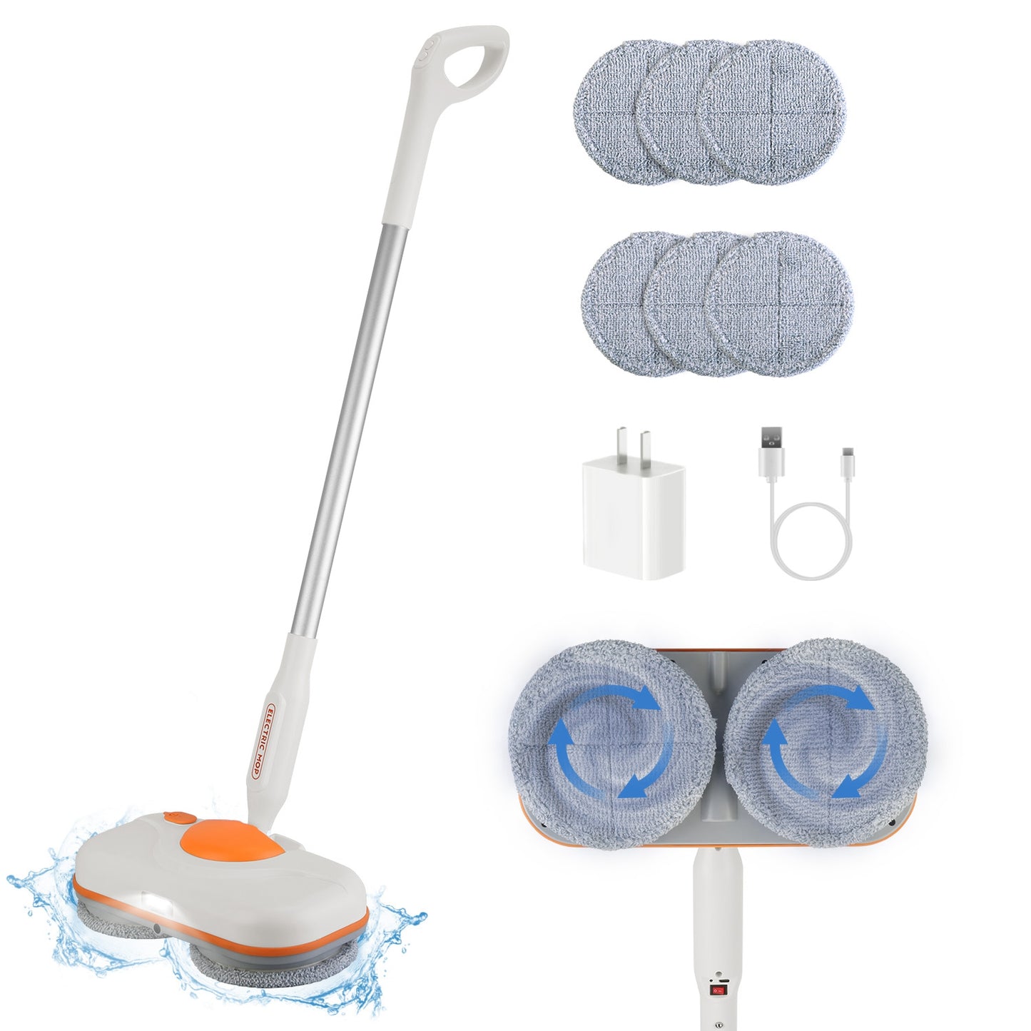 Dual Motor Cordless Spin Mop Self-Propelled Floor Cleaner with 6 Microfiber