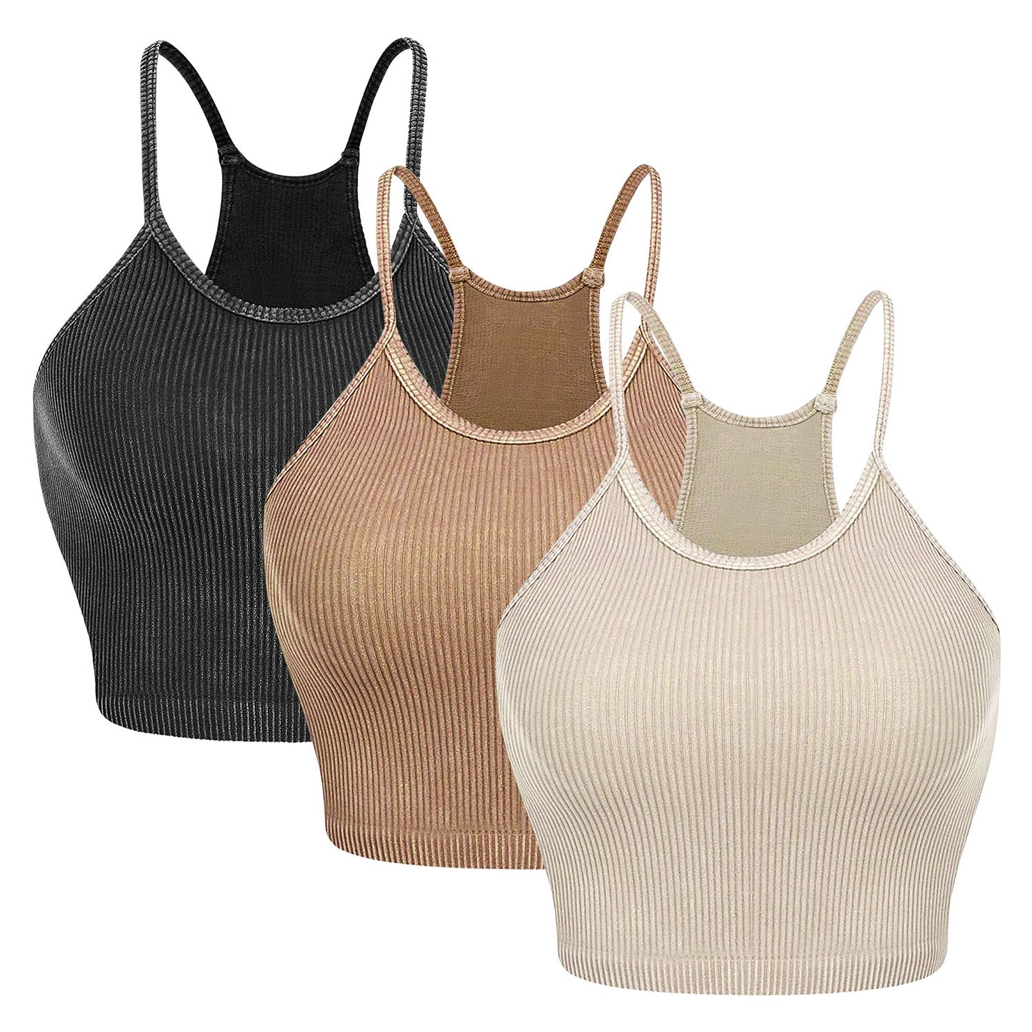 3 Pack Women Crop Basic Tank Top Ribbed Knit Sleeveless Round Neck 9 Color