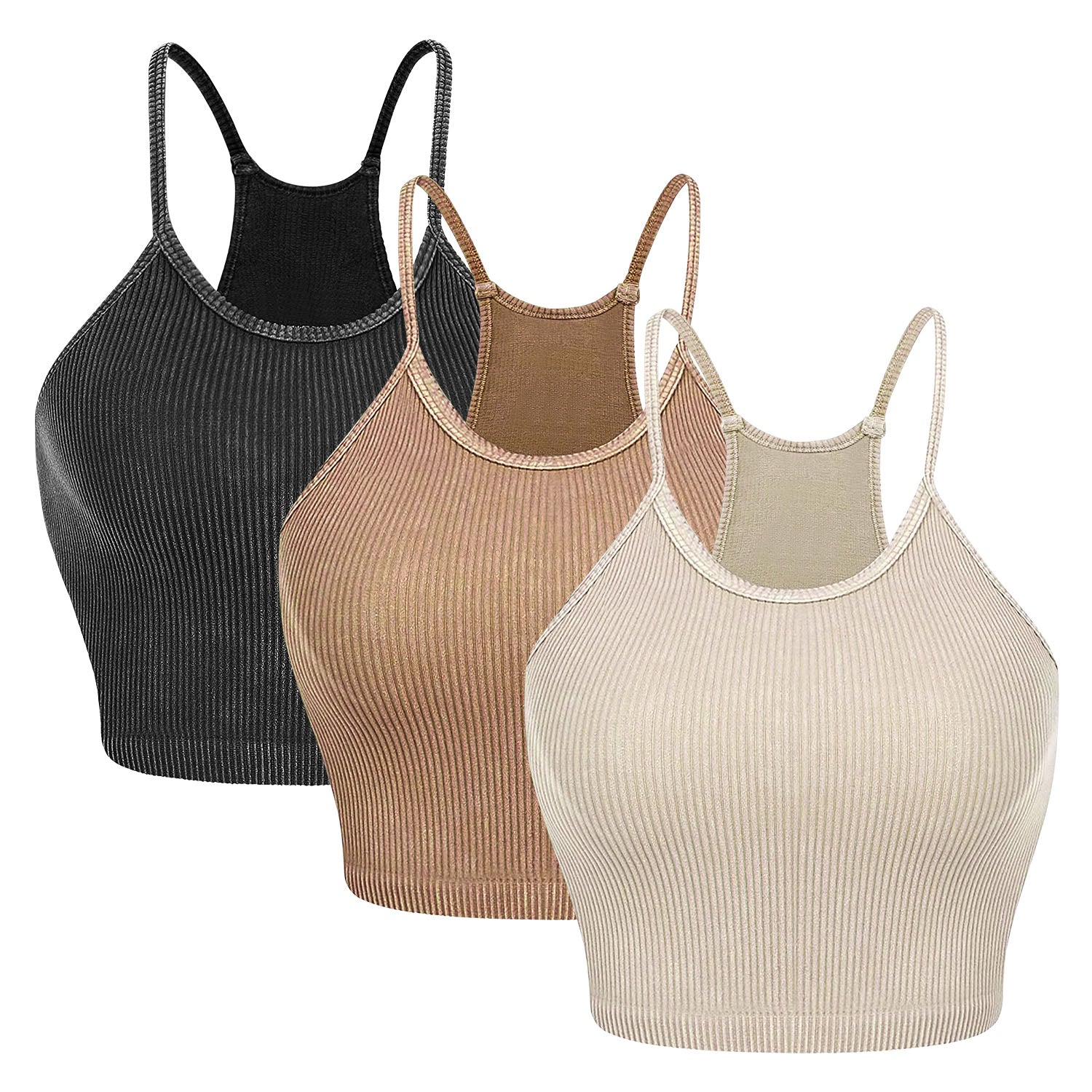 3 Pack Women Crop Basic Tank Top Ribbed Knit Sleeveless Round Neck 9 Color