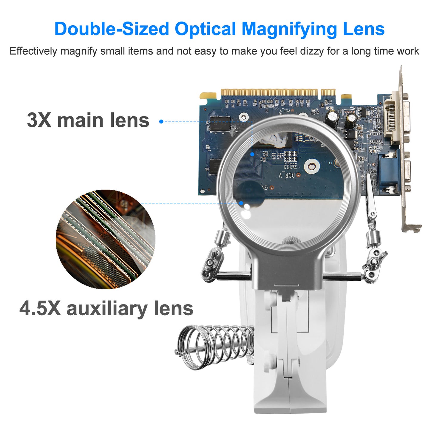 LED Light Helping Hands Magnifying Glass 3X/4.5X w/ 360°Adjust Third Hand