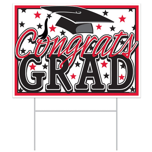 Beistle All-Weather Congrats Grad Yard Sign - Red - Graduation | Party Supply