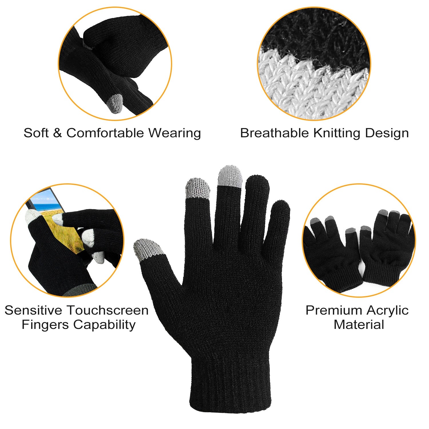 Unisex Touch Screen Gloves Full Finger Winter Warm Knitted Gloves For Warmth