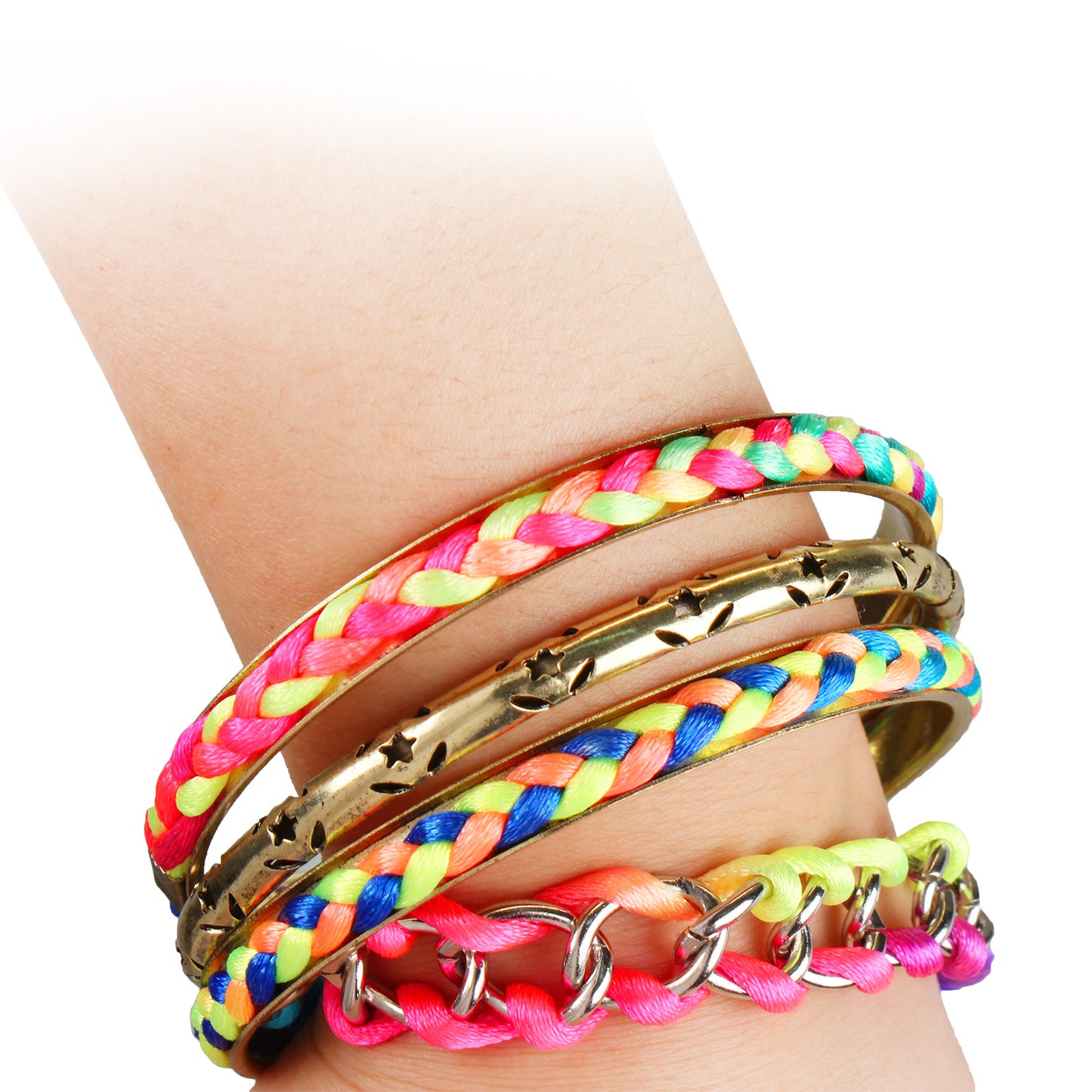 4-Piece Colorful Woven Burnished Gold Bracelet Set Apparel & Jewelry Retro