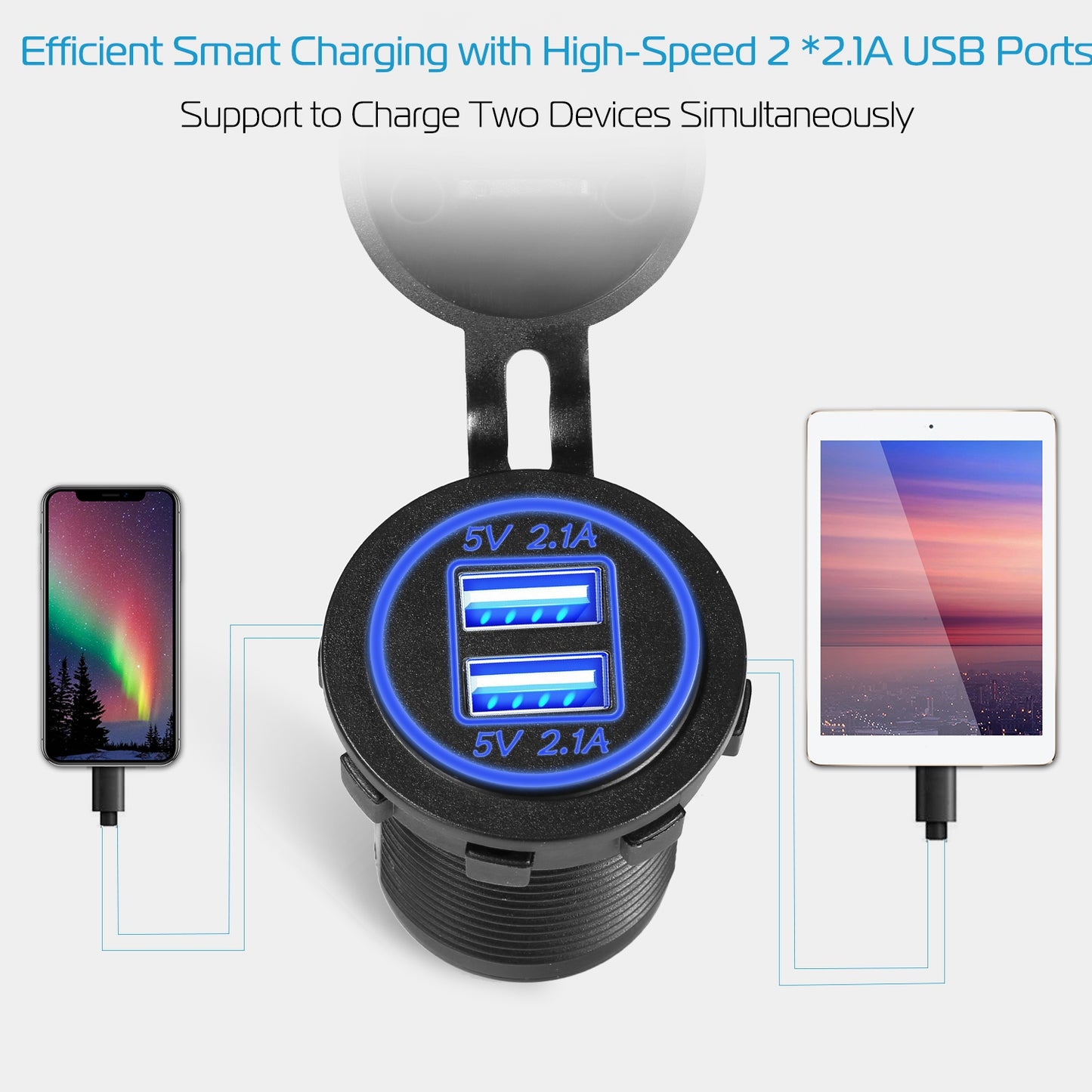 1Pc 2 USB Charger 12-24V Car Cigarette Lighter Socket Splitter Dual USB 2.1A