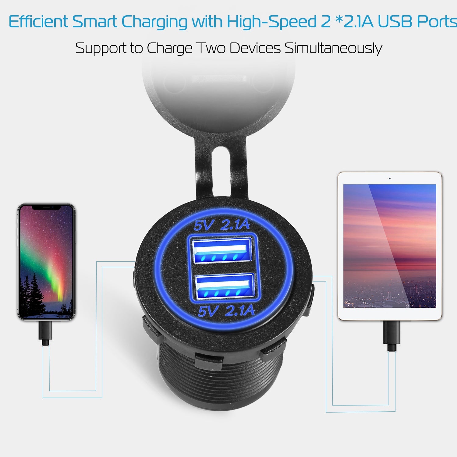 1Pc 2 USB Charger 12-24V Car Cigarette Lighter Socket Splitter Dual USB 2.1A