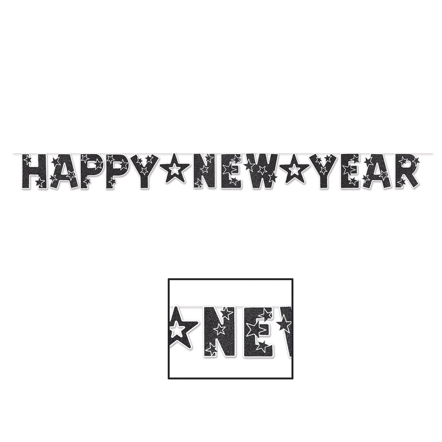 Beistle Black and White Glittered Happy New Year Streamer - New Years | Party