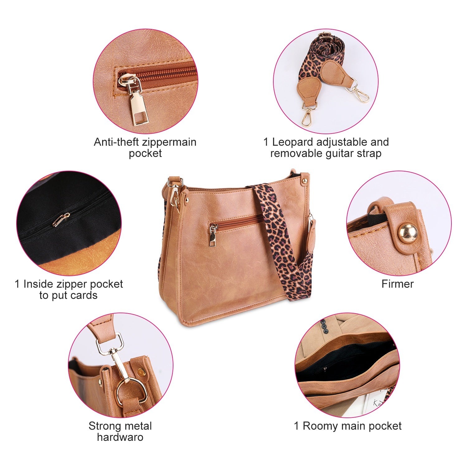 Women Fashion Leather Crossbody Bag Shoulder Bag Casual Handbag with Flexible