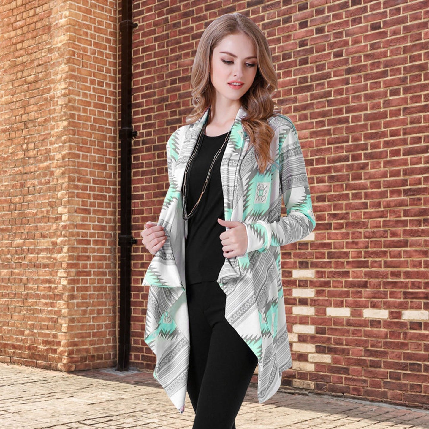 Women Open Front Cardigan Long Sleeve Shawl Neck Breathable Cardigan Well