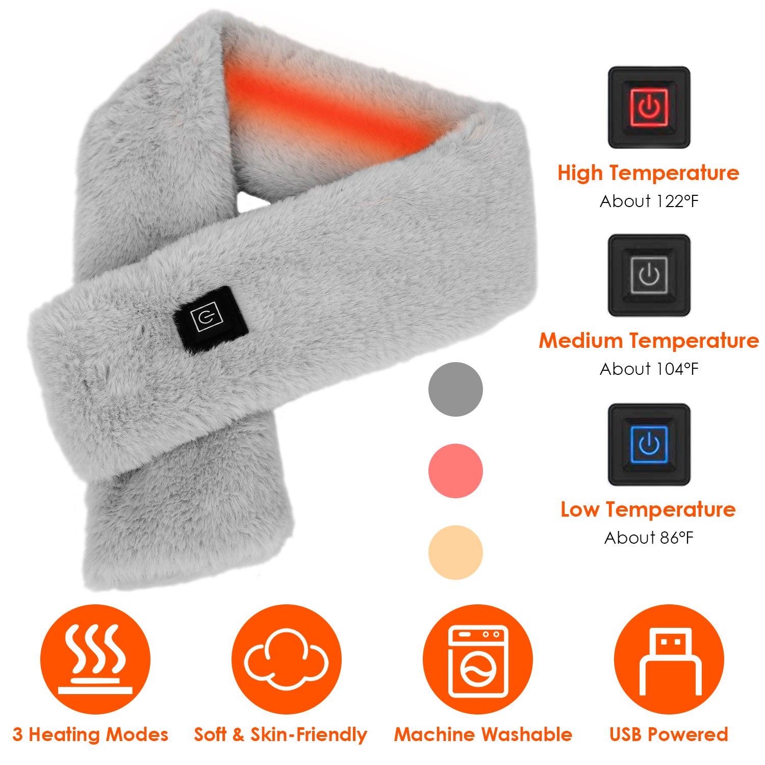 Electric Heated Scarf USB Heating Neck Wrap Unisex Winter Heated Neck Shawl