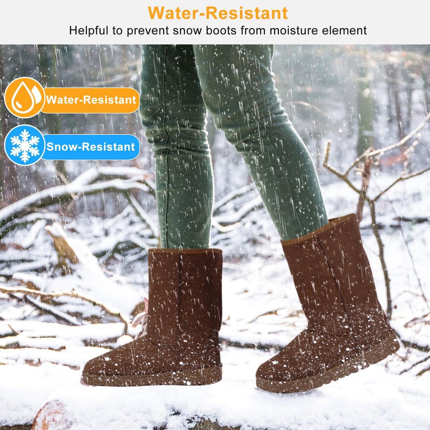 Women Ladies Snow Boots Waterproof Faux Suede Mid-Calf Boots Fur Warm Lining