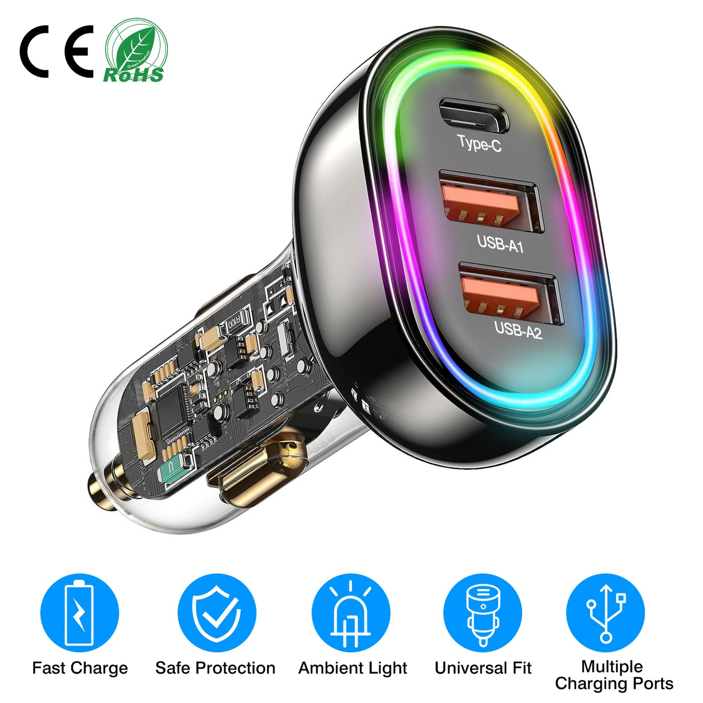 90W 3 Ports Fast Charge Car Charger QC3.0 PD3.0 USB Type-C LT Car Cigarette
