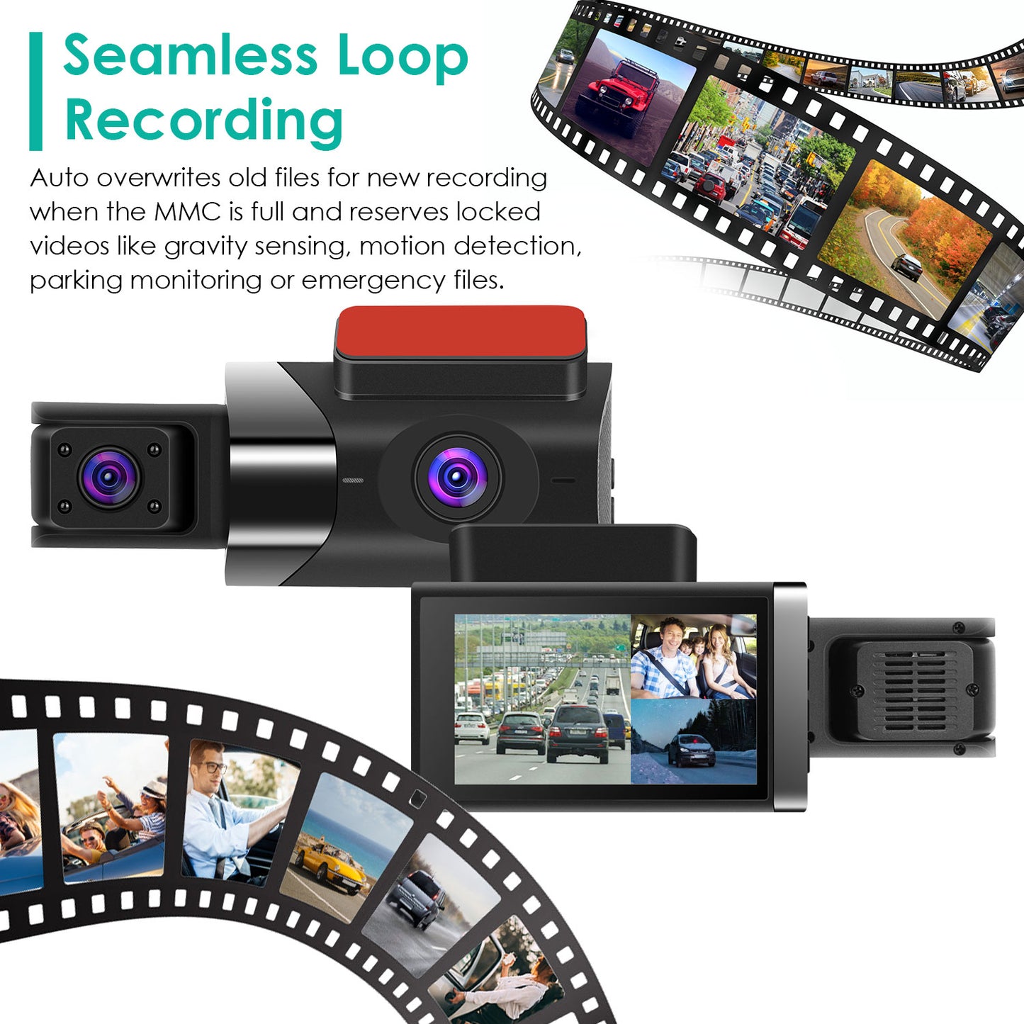2K Car DVR 3 Channel Dash Cam Camcorder Camera Recorder with 140° Angle GPS