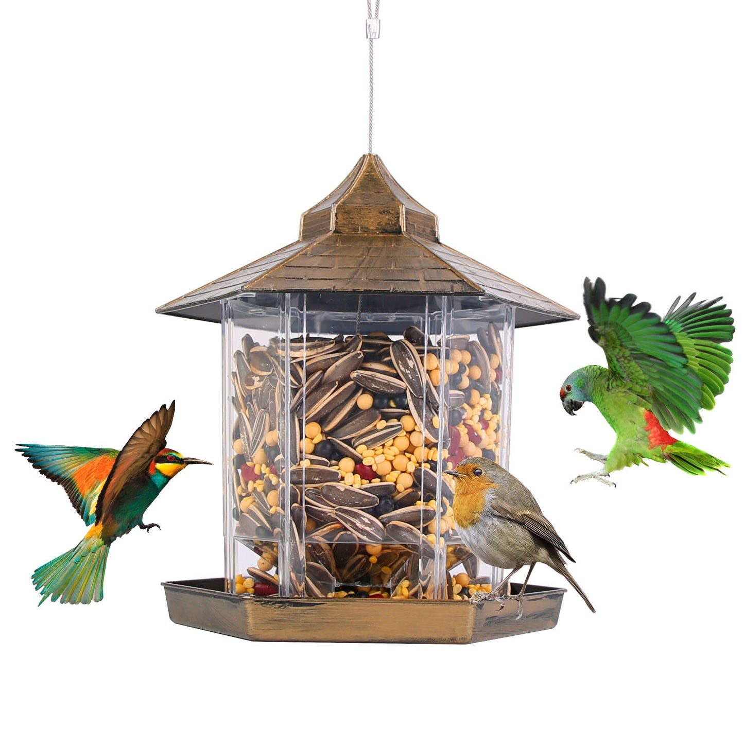 Hanging Gazebo Wild Bird Feeder Outdoor Bird Seed Station with Large Capacity 6
