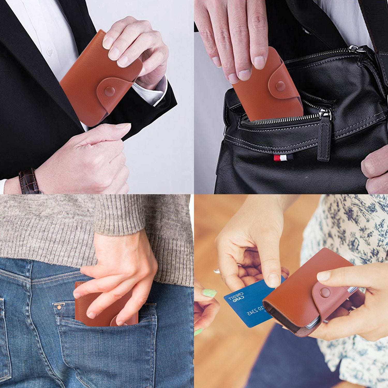 Credit Card Holder Wallet PU Leather Snap Closure Purse Accordion Case with 12