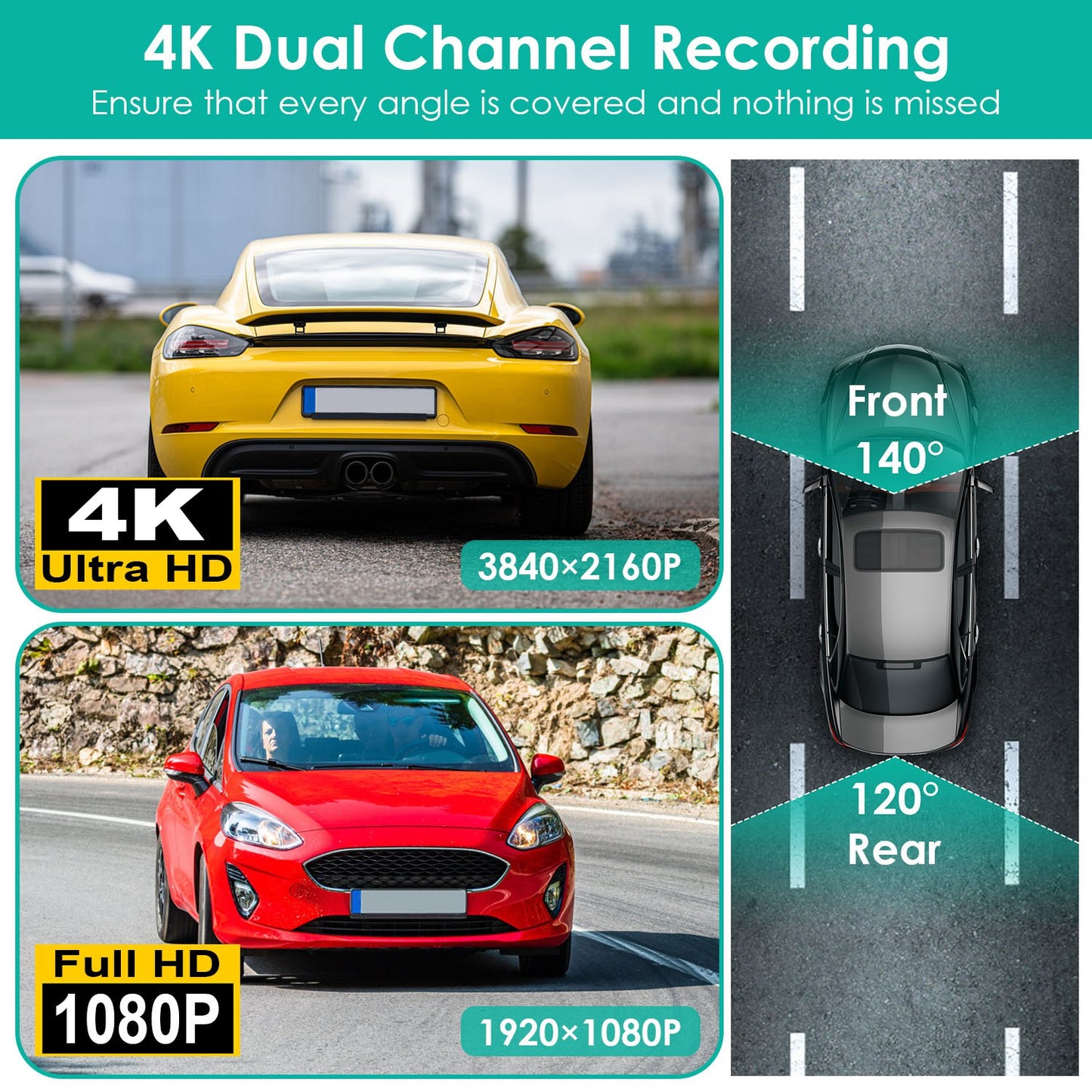 4K/1080P Dual Chanel Car Dash Cam 2.4GHz WiFi Car Camera Mini Driving Recorder