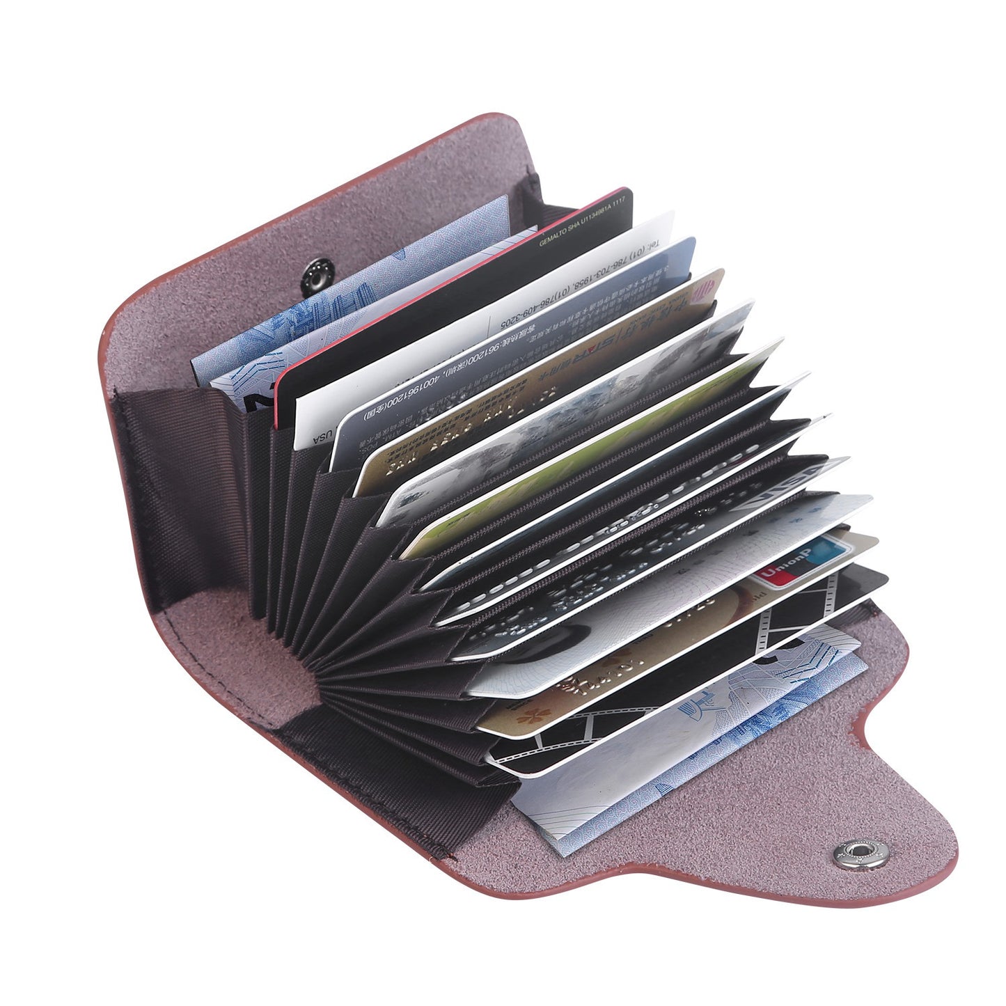 Credit Card Holder Wallet PU Leather Snap Closure Purse Accordion Case with 12