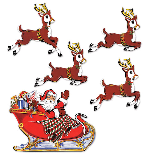 Beistle Vintage Christmas Santa & Sleigh Cutouts - Christmas-Vintage | Party