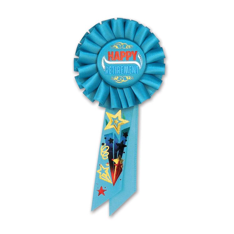 Beistle Happily Retired Rosette Ribbon - Party Supply Decoration for Retirement
