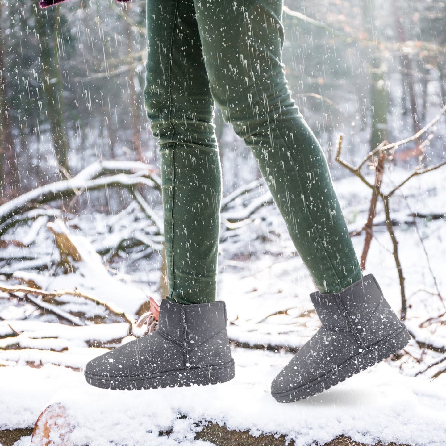 Women Lady Snow Boots Suede Mid-Calf Boot Shoe Short Plush Warm Lining Shoes w/