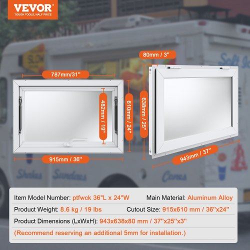 Concession Window 36"x24" Aluminum Alloy Food Truck Service Window with Awnin